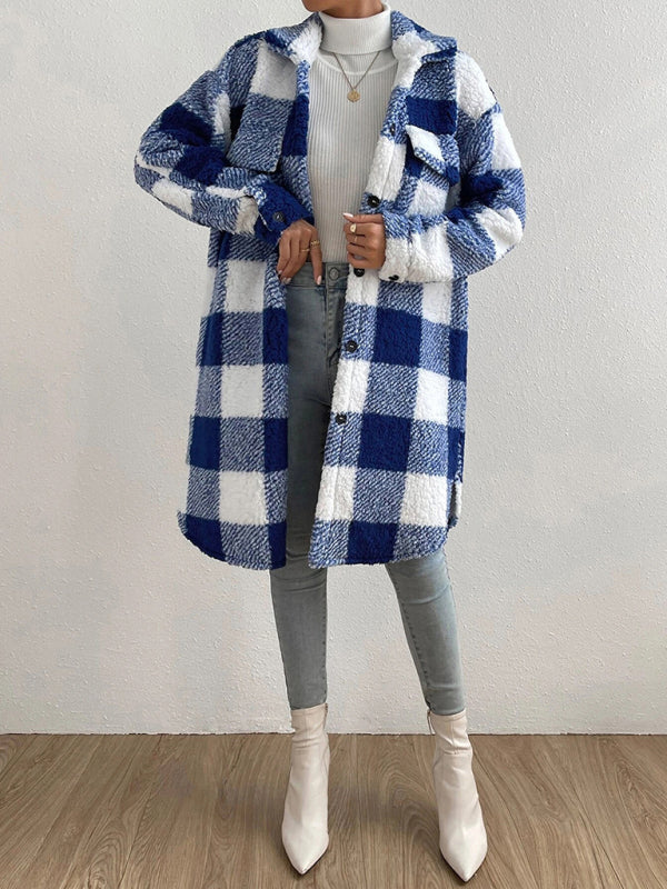 Plush Plaid Long Coat