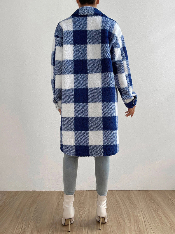 Plush Plaid Long Coat