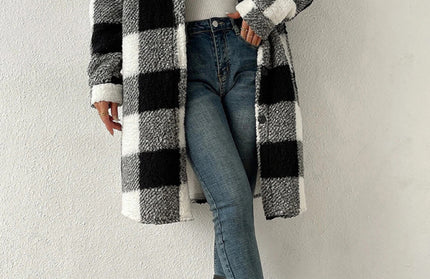 Plush Plaid Long Coat