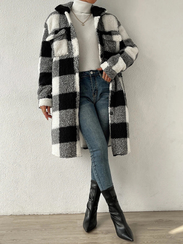 Plush Plaid Long Coat