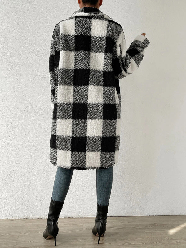 Plush Plaid Long Coat