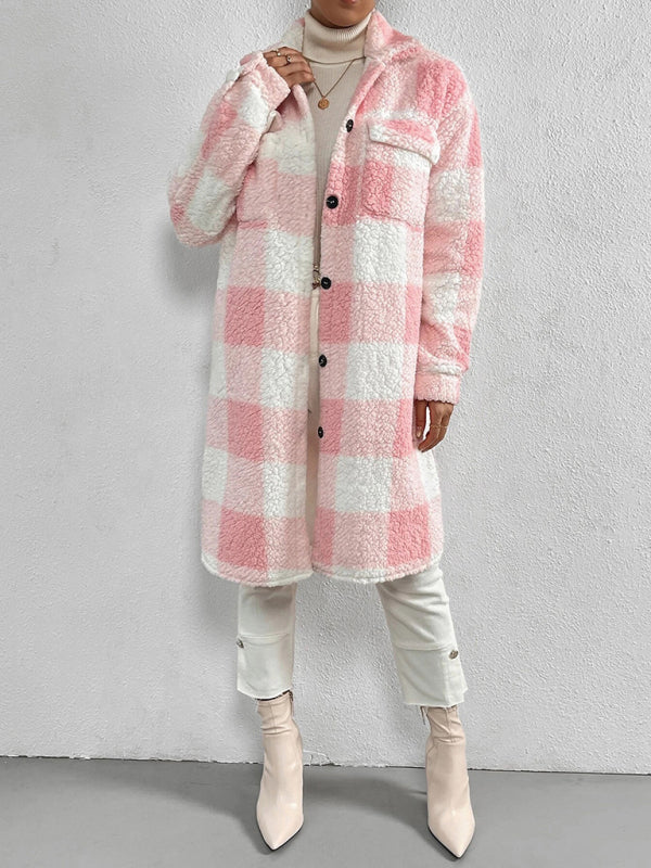 Plush Plaid Long Coat