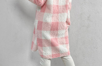 Plush Plaid Long Coat