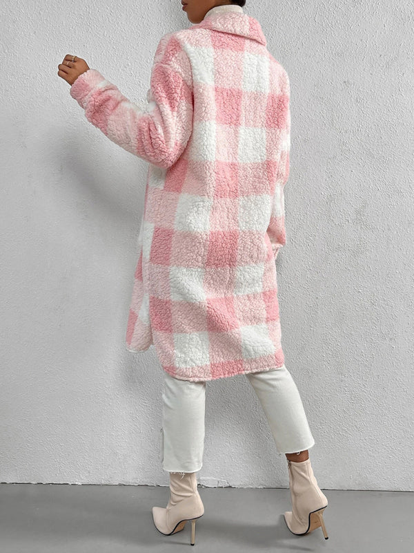 Plush Plaid Long Coat