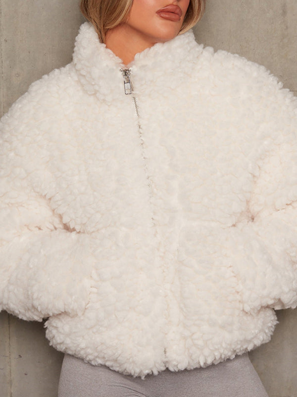 Plush Cropped Wool Coat