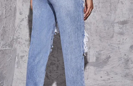 Women's washed ripped high waist straight trousers - Hey Love Boutique