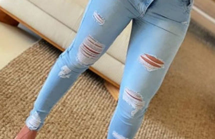 women's high waist ripped jeans pencil pants - Hey Love Boutique