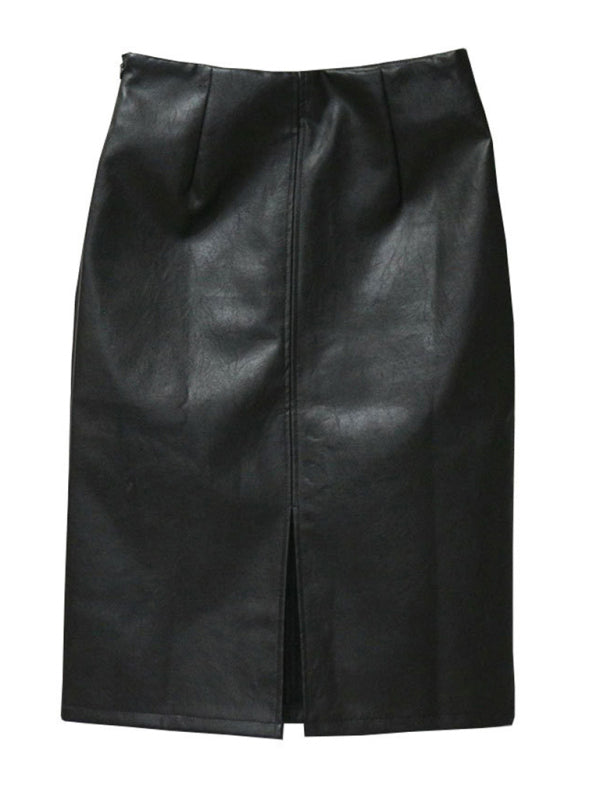 Elegant High Waist Faux Leather Pencil Skirt - Hey Love Boutique
