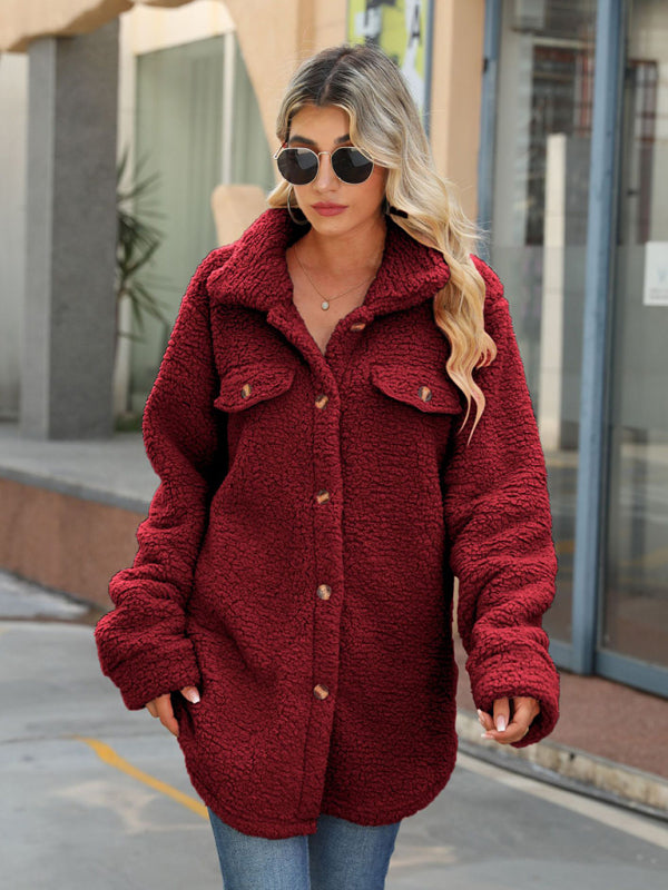 Lapel Long Sleeve Loose Buttoned Long Jacket