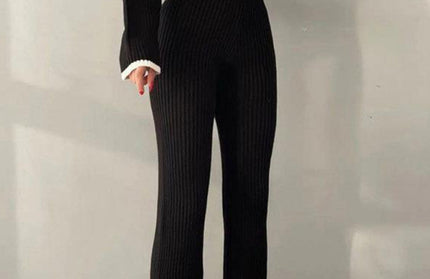 Sweater Slit Wide-Leg Pants Two-Piece Set