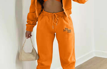 Casual Slogan Tracksuit Set