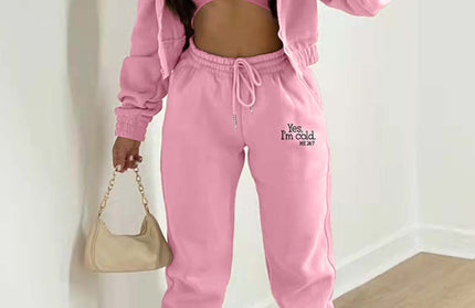 Casual Slogan Tracksuit Set