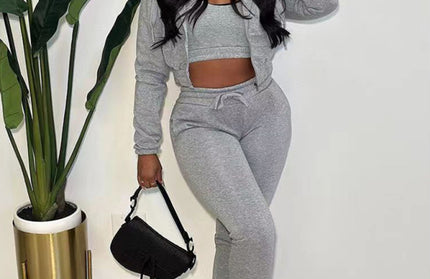 Fleece Sweatshirt Hooded Sweatsuit Set