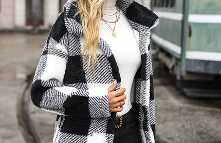 Plaid Single-Breasted Double-Sided Velvet Jacket