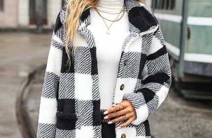 Plaid Single-Breasted Double-Sided Velvet Jacket