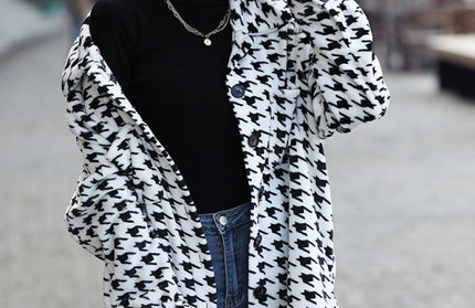 Plush Loose Houndstooth Jacket