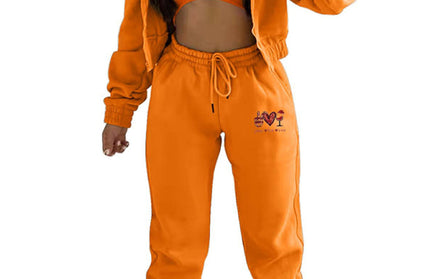 Valentine's Day + Christmas Love Wine Glass Printed Hooded 3 Pcs Pants Set