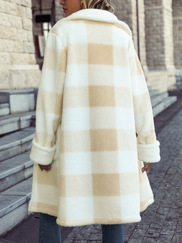 Plaid Single Breasted Plush Coat