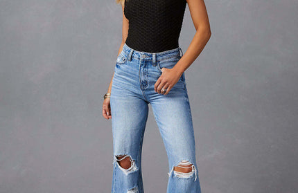 Tassel Washed Ripped Wide Leg Jeans