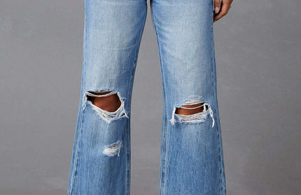 Tassel Washed Ripped Wide Leg Jeans