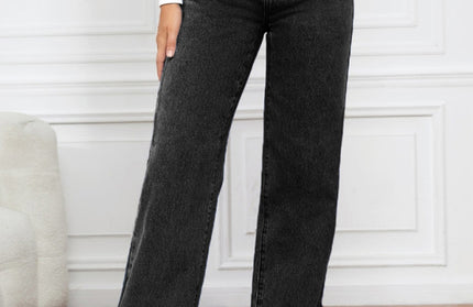 High Waist Washed Straight Leg Jeans
