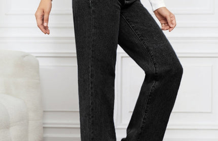 High Waist Washed Straight Leg Jeans
