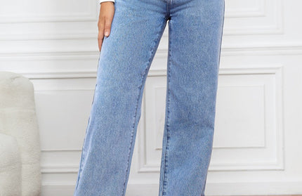 High Waist Washed Straight Leg Jeans