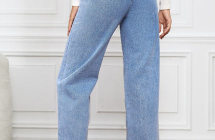 High Waist Washed Straight Leg Jeans