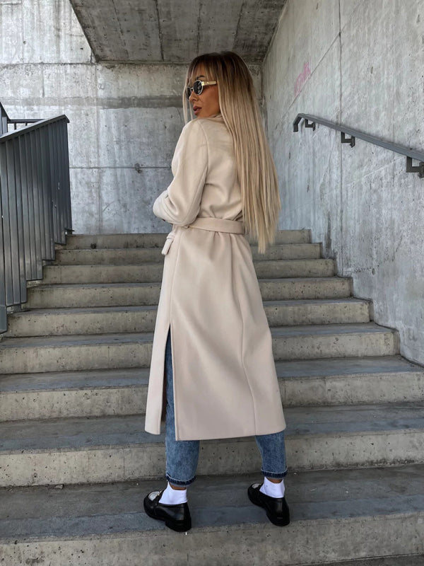 Simple Long Sleeved Slit Woolen Jacket