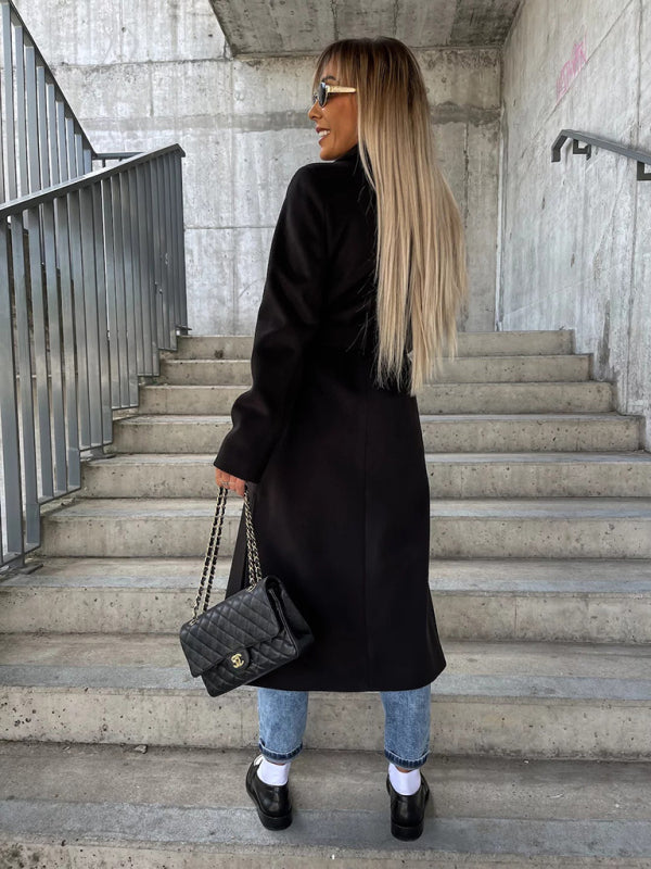 Simple Long Sleeved Slit Woolen Jacket