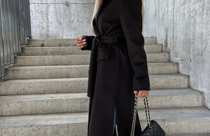 Simple Long Sleeved Slit Woolen Jacket