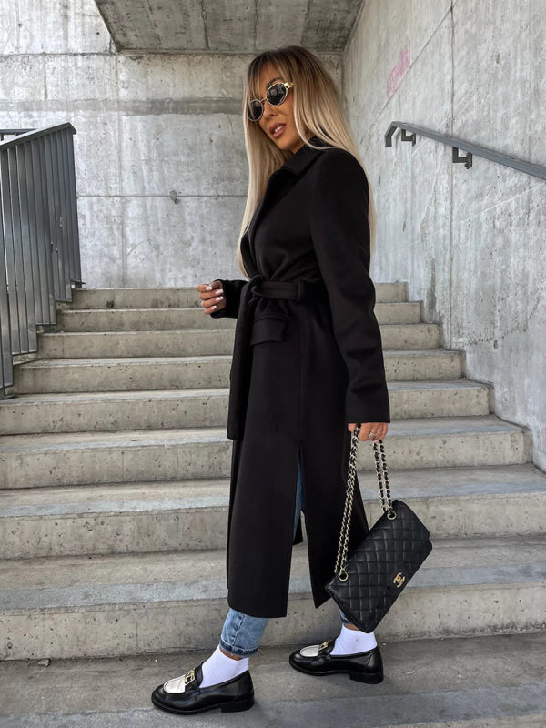 Simple Long Sleeved Slit Woolen Jacket