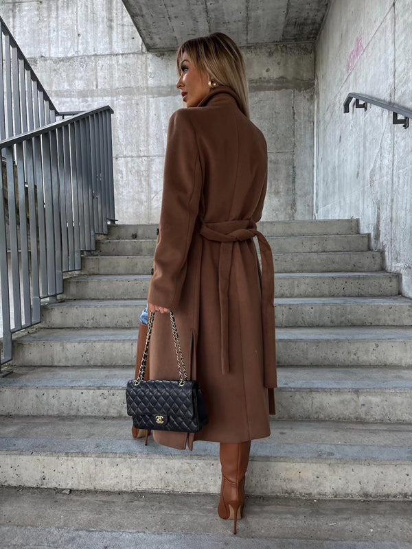 Simple Long Sleeved Slit Woolen Jacket