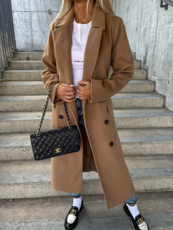 Simple Long Sleeved Slit Woolen Jacket