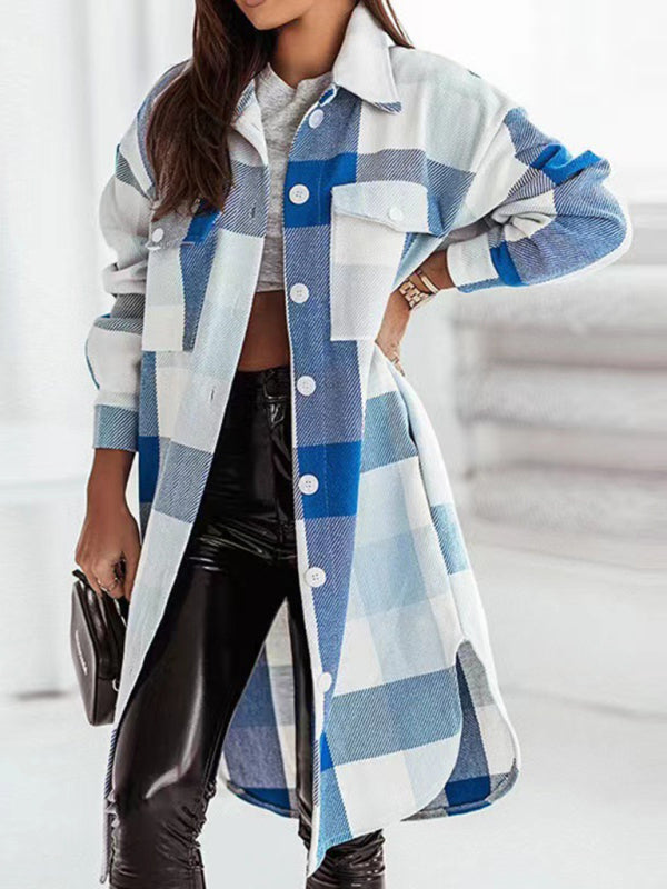 Plaid Long Windbreaker Shirt Jacket