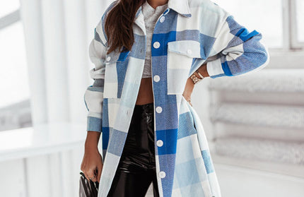 Plaid Long Windbreaker Shirt Jacket