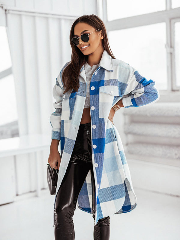 Plaid Long Windbreaker Shirt Jacket