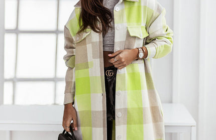 Plaid Long Windbreaker Shirt Jacket
