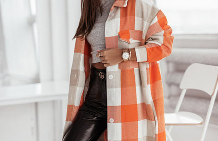 Plaid Long Windbreaker Shirt Jacket