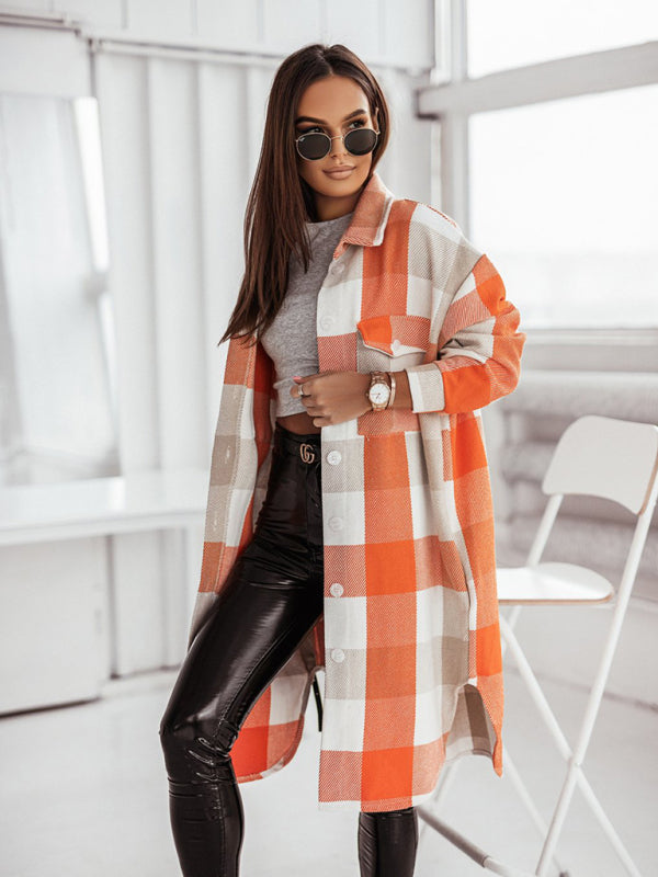 Plaid Long Windbreaker Shirt Jacket