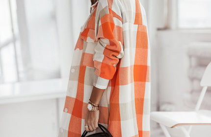 Plaid Long Windbreaker Shirt Jacket