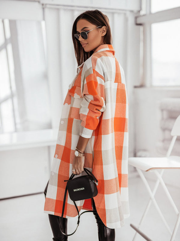 Plaid Long Windbreaker Shirt Jacket