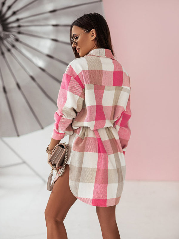Plaid Long Windbreaker Shirt Jacket