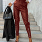 Slim Fit Leather Pants Pockets