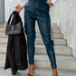Slim Fit Leather Pants Pockets