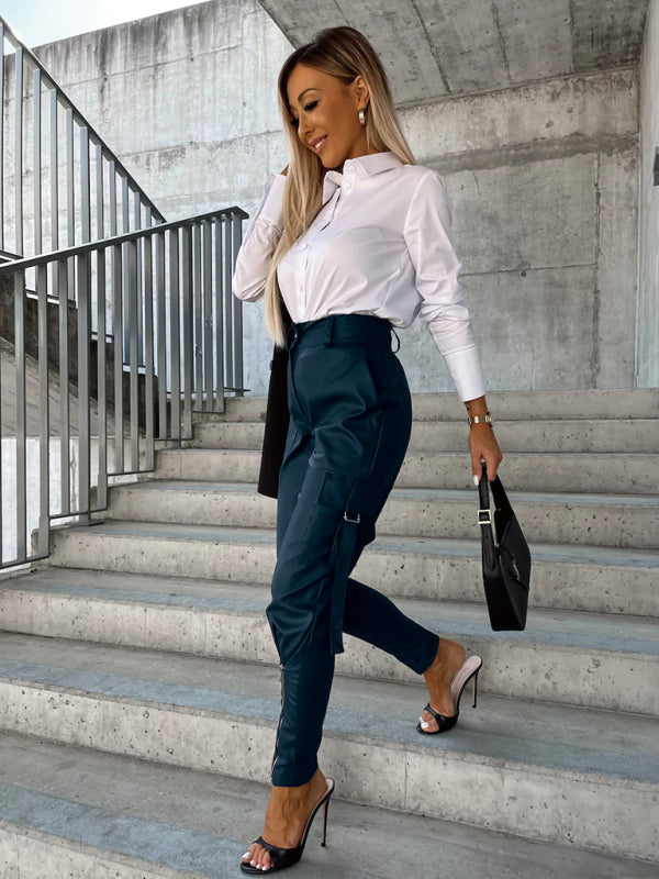 Slim Fit Leather Pants Pockets