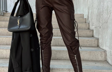 Slim Fit Leather Pants Pockets