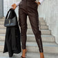 Slim Fit Leather Pants Pockets