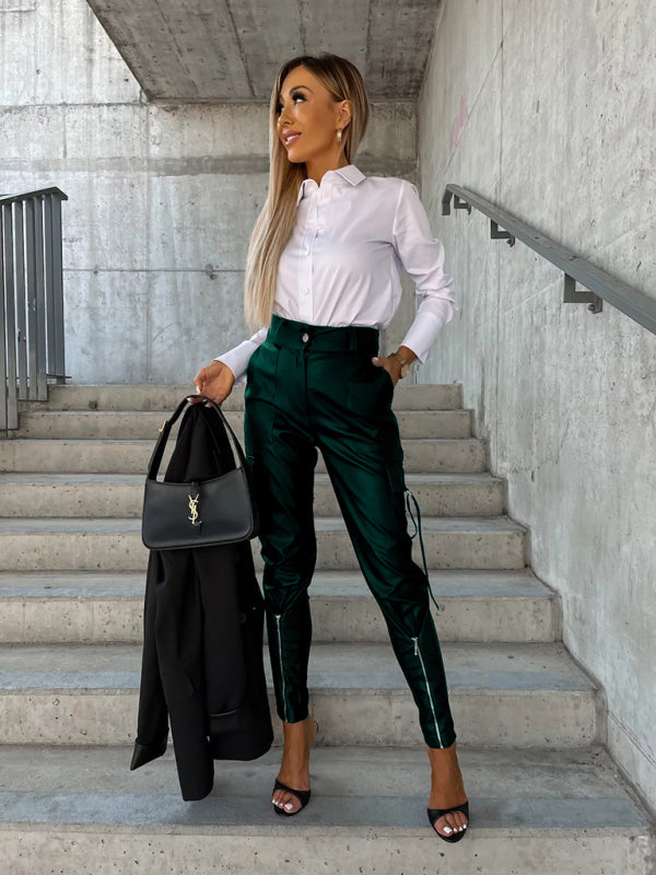 Slim Fit Leather Pants Pockets