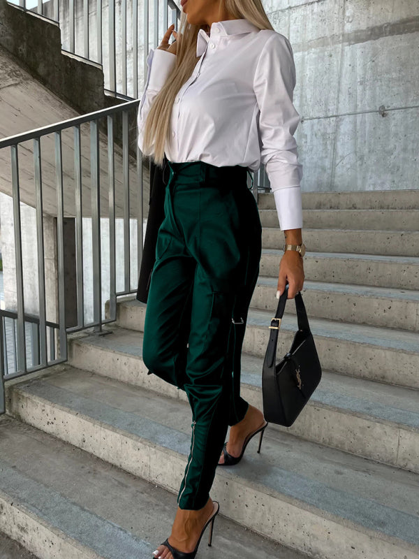 Slim Fit Leather Pants Pockets